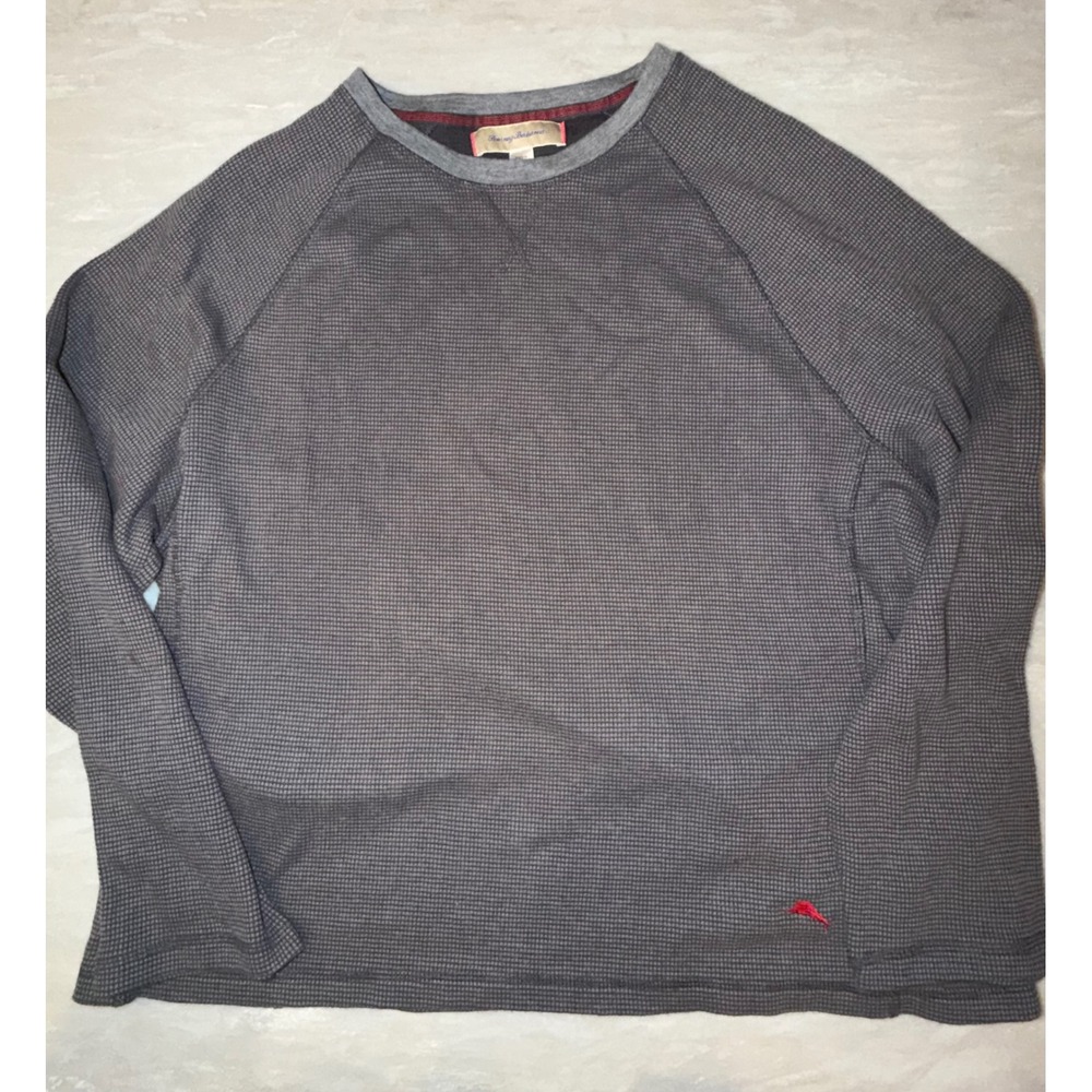 Tommy Bahama Mens XXL Gray Waffle Knit Thermal Long Sleeve Raglan Shirt Pullover